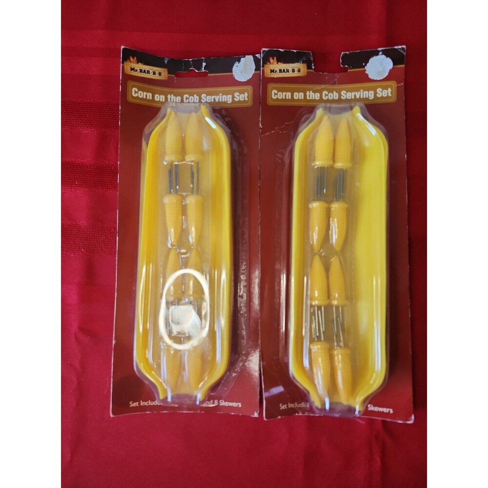 2x Mr. Bar-B-Q Corn on the Cob Serving Sets Yellow Boats Skewers 24pc Total NEW